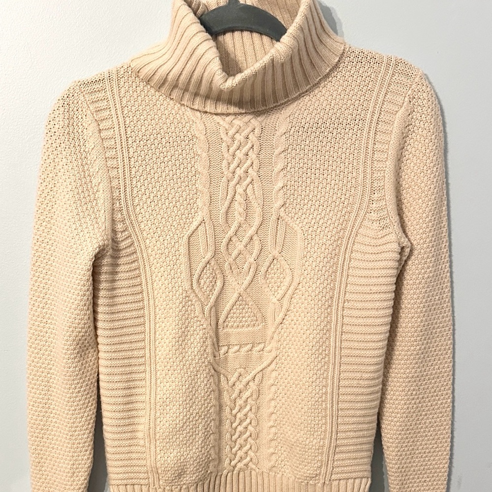 Skull Cashmere Beige Cable Knit Turtleneck Sweater